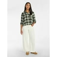 thumbnail image 2 of Time and Tru Women's Cropped Flannel Shirt with Long Sleeves, Sizes XS-XXXL, 2 of 5