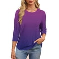 thumbnail image 4 of Plebaso T-Shirts à Manches 3/4 Col Rond pour Femmes Tee-Shirts Décontractés Amples Blouses Dégradées pour S-5TG, 4 of 7