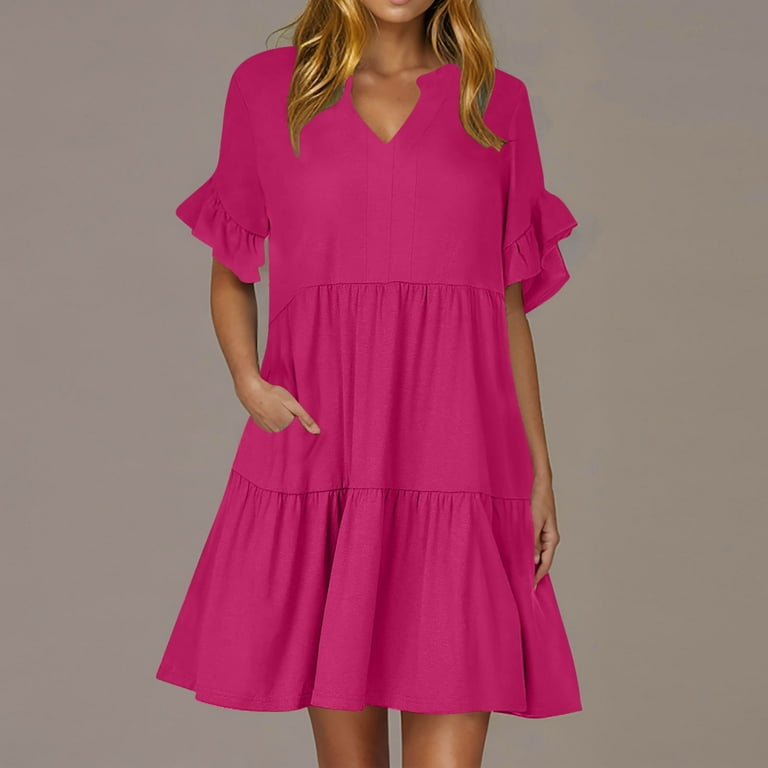 knee length dresses for ladies Puff Sleeve A-line Shift Mini Dress – English Factory
