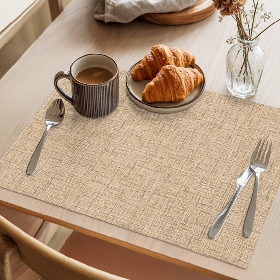 Khaki Placemats Set of 6 Rustic Farmhouse Solid Color Place Mats Indoor Wipeable Table Mats Washable Cloth Dining Table Placemats for Kitchen Holiday Party Home Decor 13x19 Inch