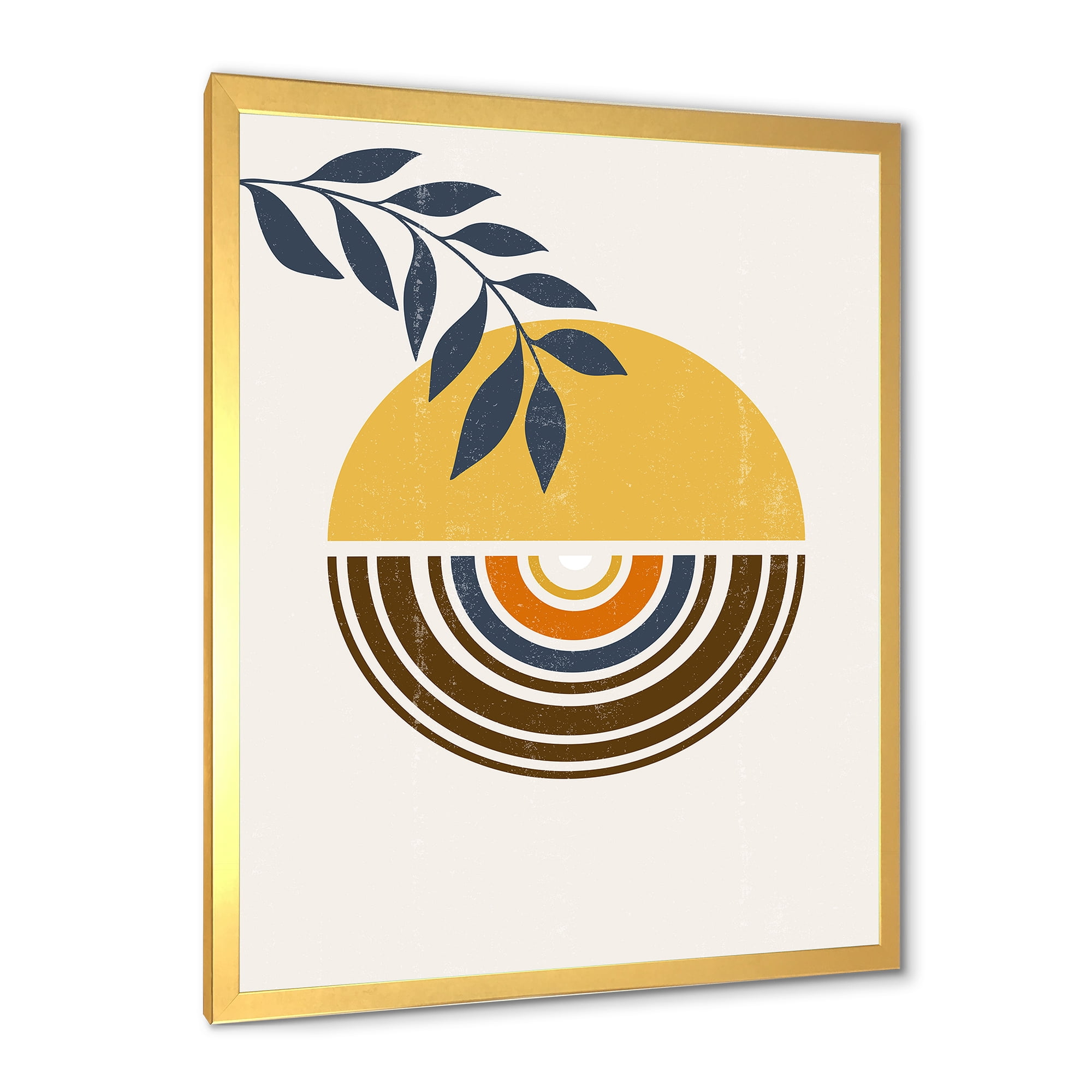 Designart 'Abstract Sun and Moon Leaves ' Modern Framed Art Print