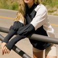 thumbnail image 6 of Ladies' Loose and Comfortable Contrasting Color Design with Lantern Sleeves Semi High Neck Long Sleeve Hoodie for Fashion,Black,L, 6 of 6