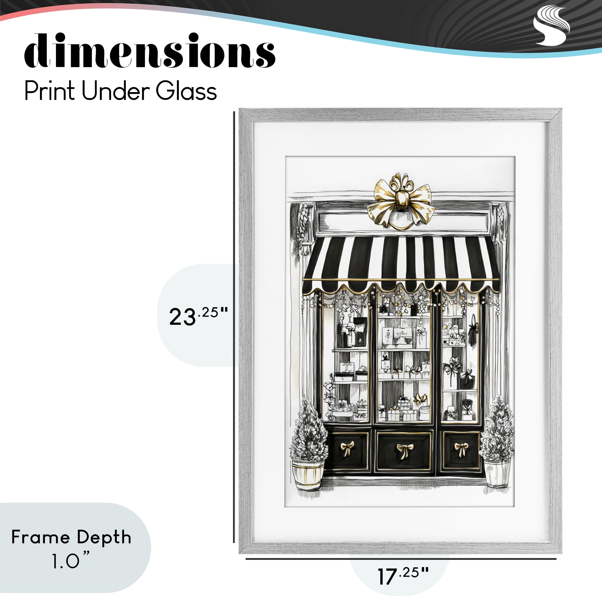Stupell Industries Striped Paris Shop Facade Gray Framed Print Under Glass, design by Petal Prints Design