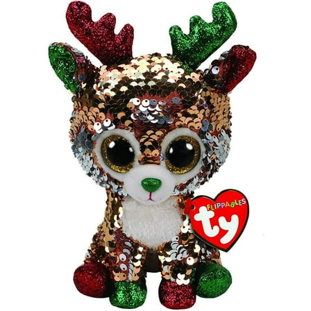 TY Flippables Tegan The Christmas Reindeer (Glitter Eyes) Small 6" Plush (BONUS ONE FUN CHOPS)