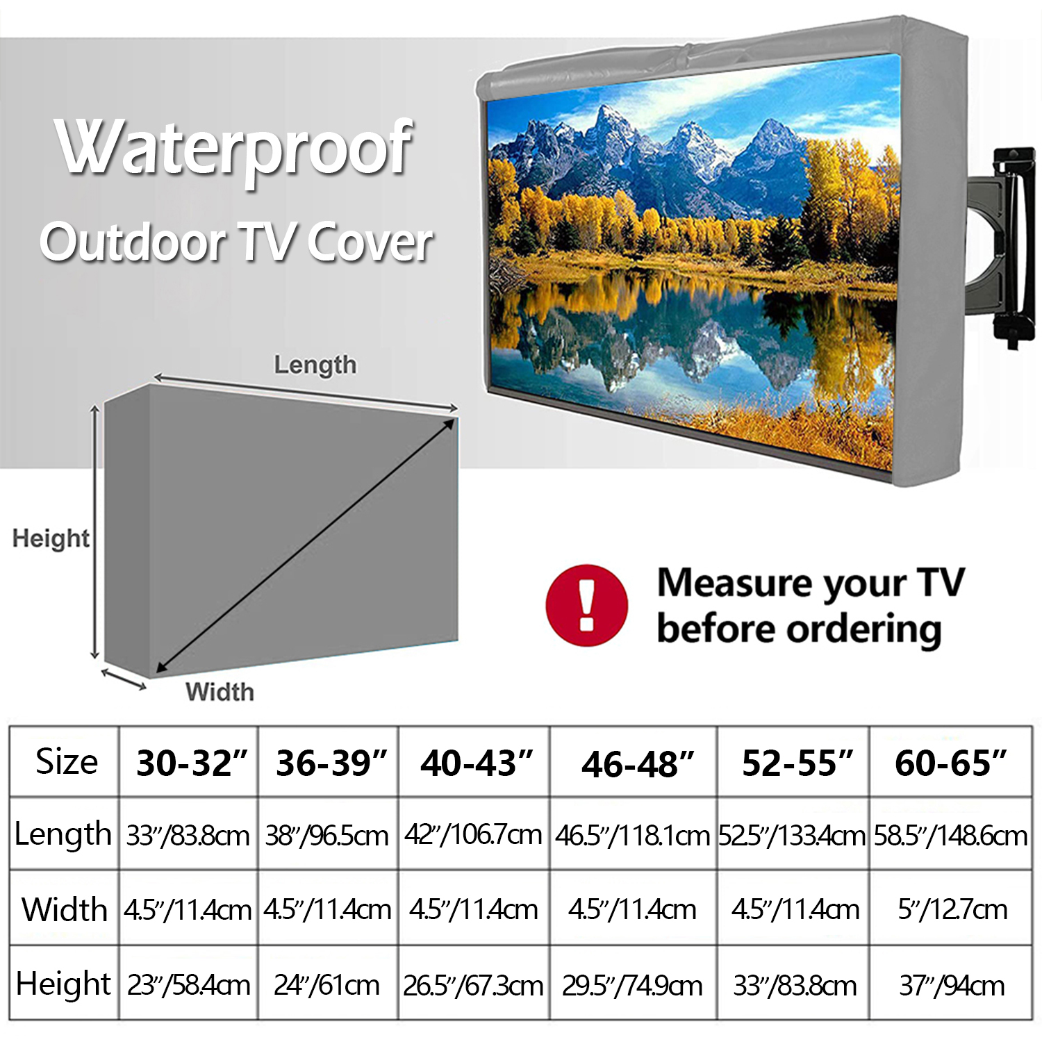 IC ICLOVER 60"-65" Outdoor Weatherproof LCD Plasma TV/Television Cover Flat Screen TV/Television Dustproof Protector with Waterproof Remote Pocket, Gray - image 3 of 9