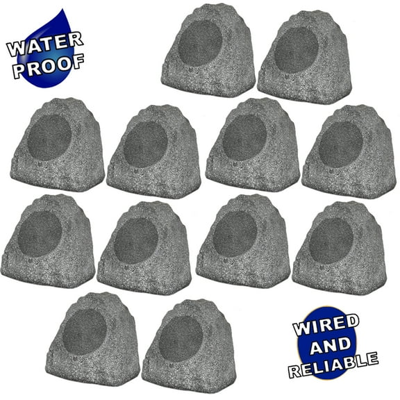 Theater Solutions 12R8G Outdoor Granite 8" Rock 12 Speaker Set for Deck Pool Spa Yard Garden