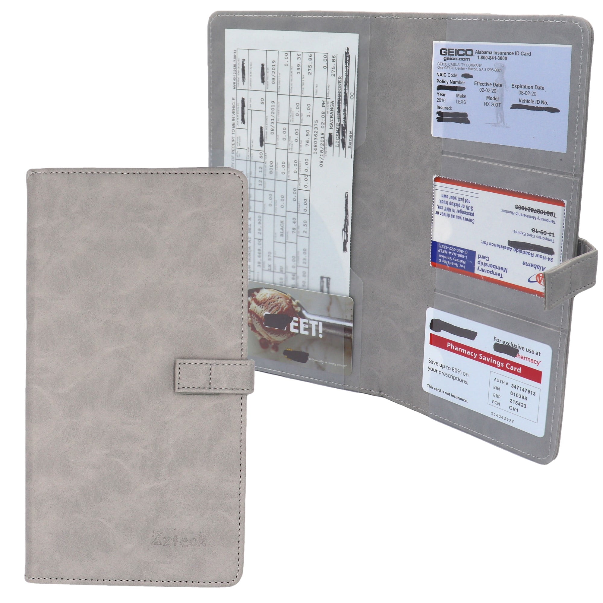 Document Wallet for Card HOME-X Premium Leather Registration Card Holder and Insurance Trucks-Brown-10.5”L Money-Glove Box-Console Documents Organizer-Autos 