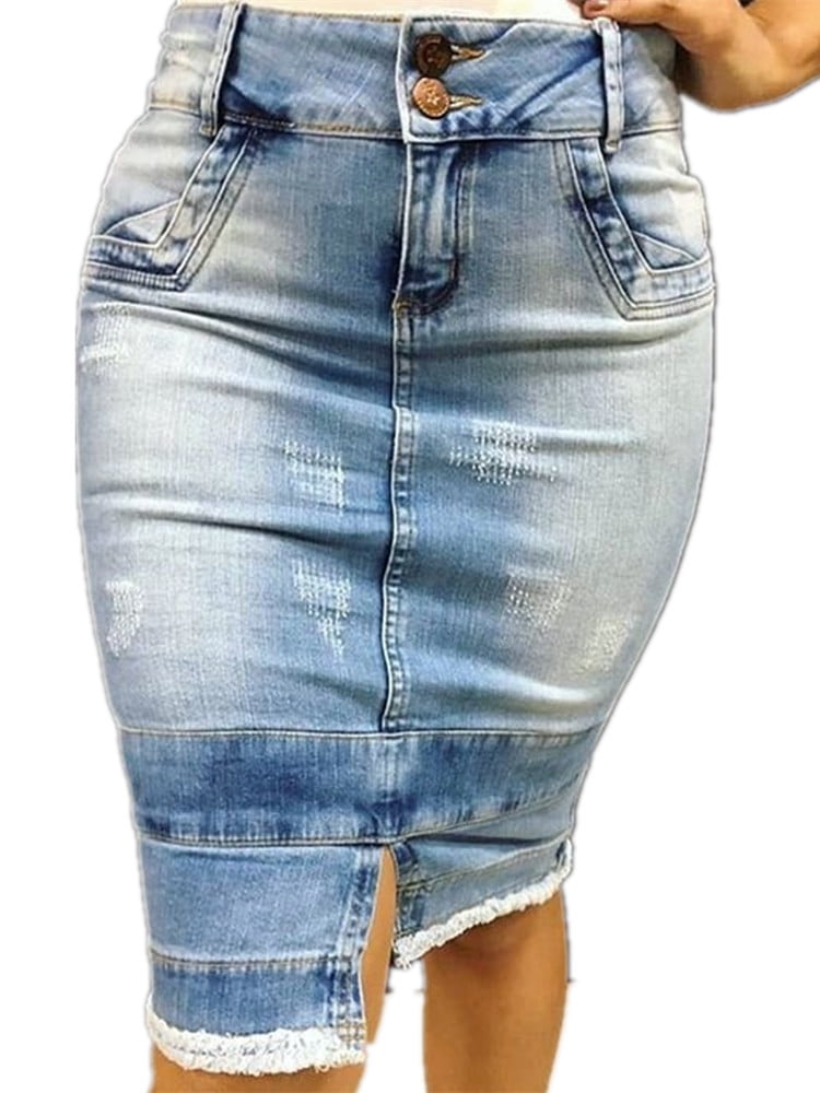 cheap denim skirts knee length