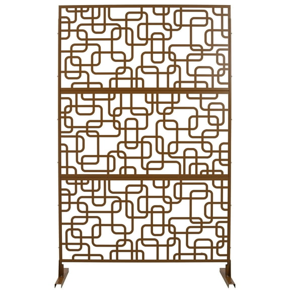 LiviNest Freestanding Privacy Screen for Balcony: 76"H x 48"W Metal Privacy Fence - Decorative Outdoor & Indoor Room Divider for Patio Deck Garden - Brown