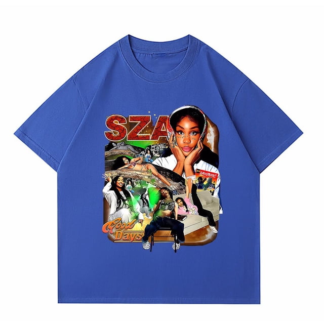 Camiseta gráfica SZA Good Days para hombre, camisa 100% de algodón de manga corta, estilo Hip Hop, rapero de los 90, Vintage, de gran tamaño