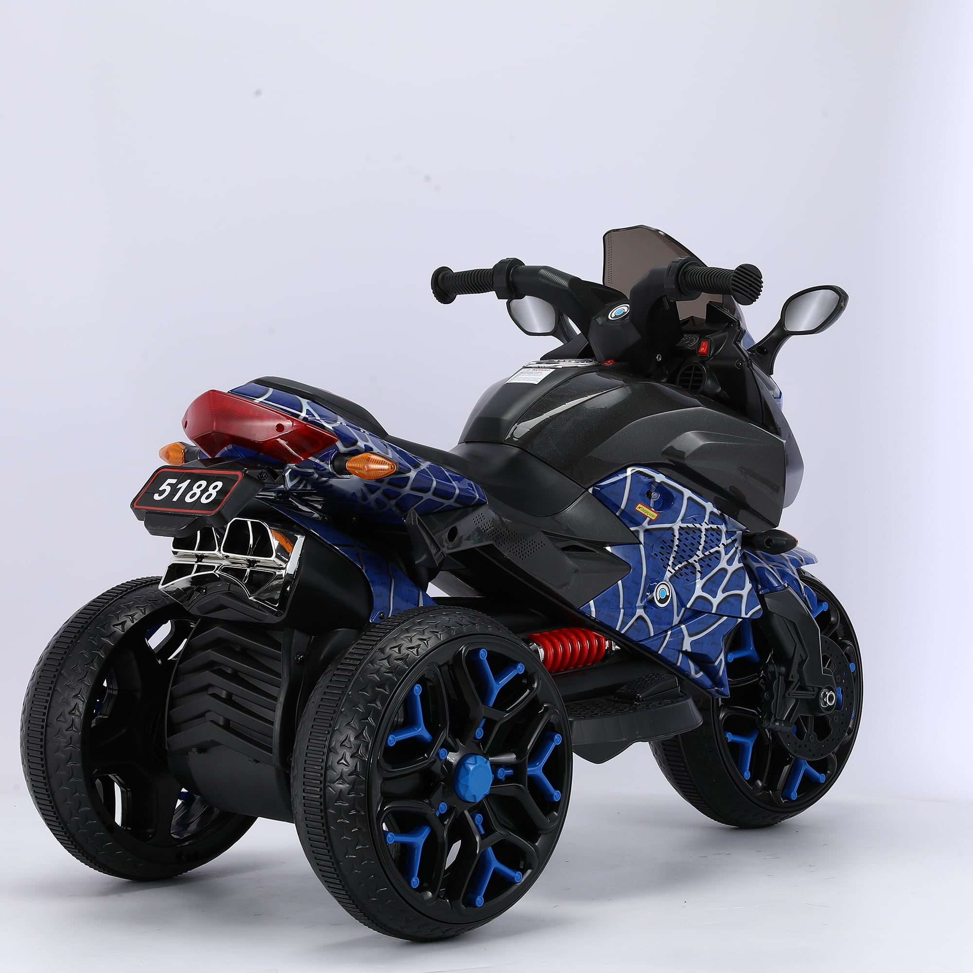 HNH Kids Motorcycle for 3-6 Year old, 3-Wheels Ride On Motorcycle, 12V Battery Powered Motorbike with PU Seat, Training Wheels/Manual Throttle/Lighting Wheels/Wireless