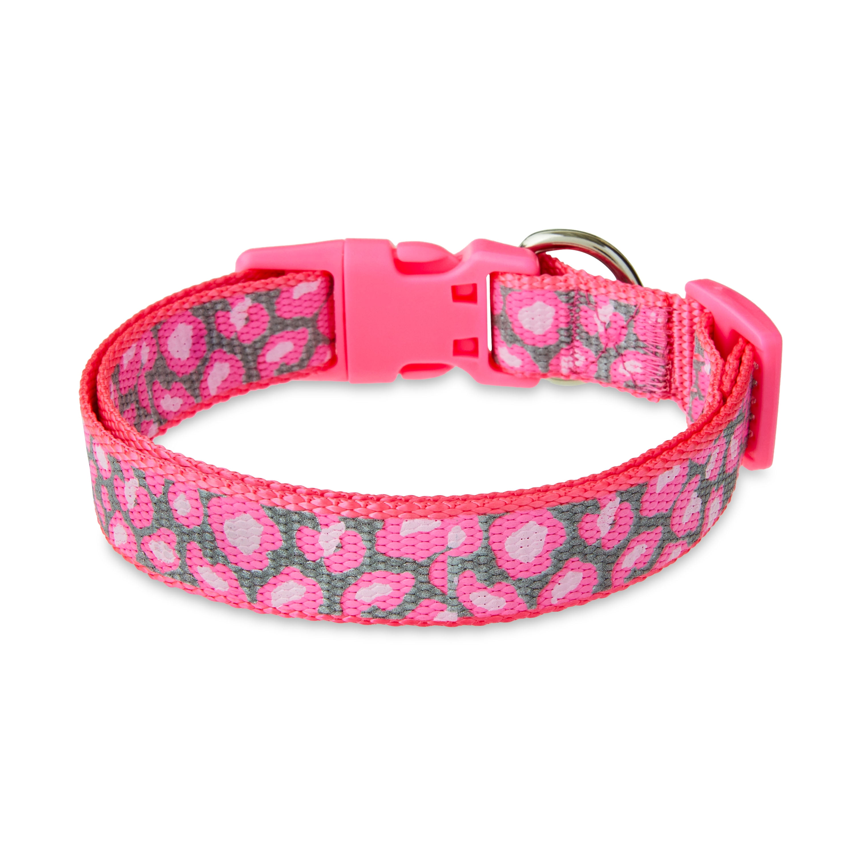 Vibrant Life Reflective Adjustable Dog Collar, Pink Cheetah, M