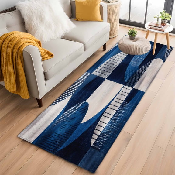 Blue Abstract Art Kitchen Runner Rug 2x6 Washable Runners for Hallway Non Slip Black Navy Blue Geometric Large Area Rug Indoor Floor Carpet for Bathroom Laundry Entryway Bedroom Living Room