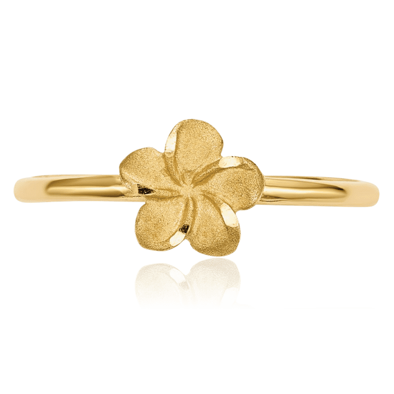 ICE CARATS 14K Solid Yellow Gold Plumeria Flower Fashion Stackable