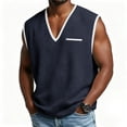 thumbnail image 2 of Men's Deep V Neck Tank Tops Solid Sleeveless Gym Sports Loose Fit Waffle T Shirts Summer Workout Muscle Tees with Pocket Navy, 2 of 7