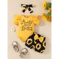 thumbnail image 3 of Hirigin Infant Baby Girl Summer Outfits Sunflower Print Short Sleeve Rompers Ruffles Shorts Headband 3Pcs Clothes Set, 3 of 8