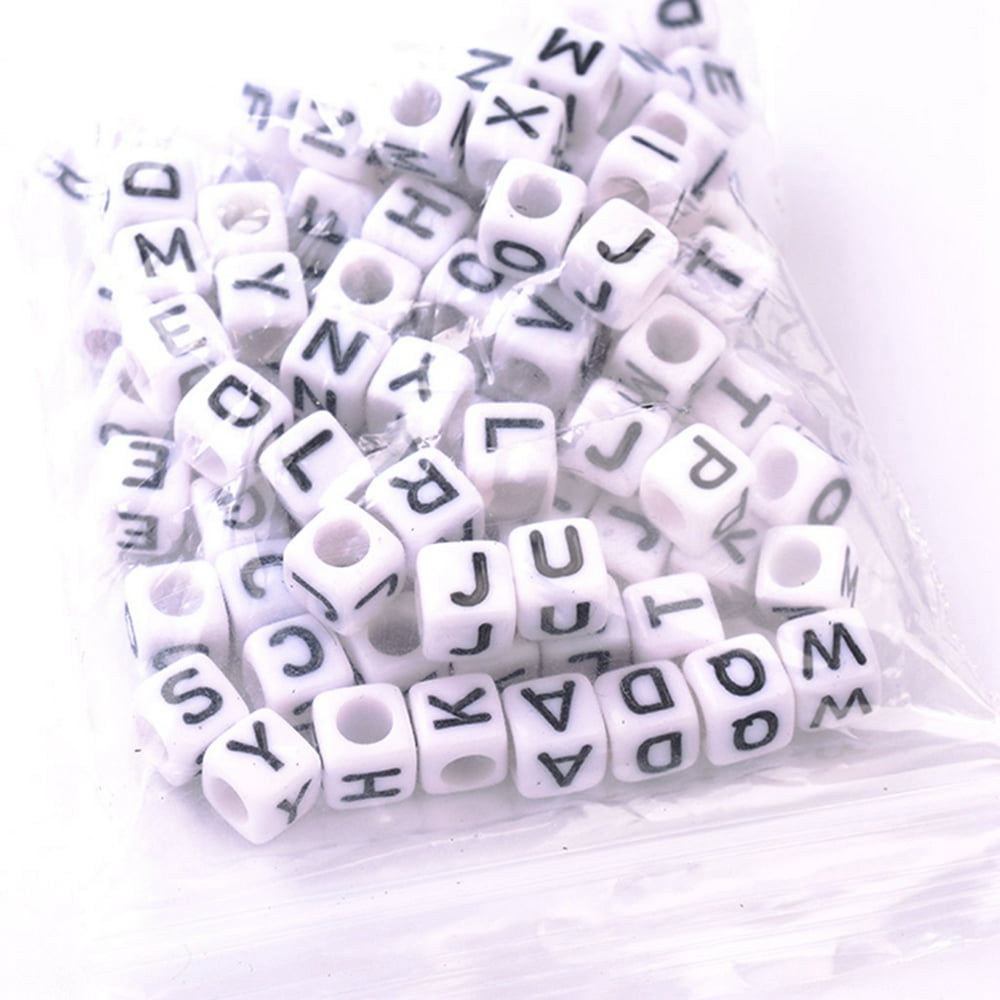 EIMELI 100pcs Letter Alphabet Beads 4mm Square White Acrylic Beads DIY Jewelry Accessories