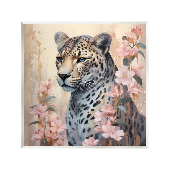 Stupell Industries Leopard with Pink Flowers Animals & Insects Painting Unframed Art Print Wall Art, 12 x 12