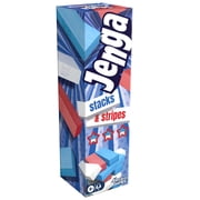 Hasbro Jenga Stacks and Stripes Party Game, Red, White, and Blue Wood Blocks, Boys & Girls, Fun Summer Activities for Child, Adults & Families, Ages 6+