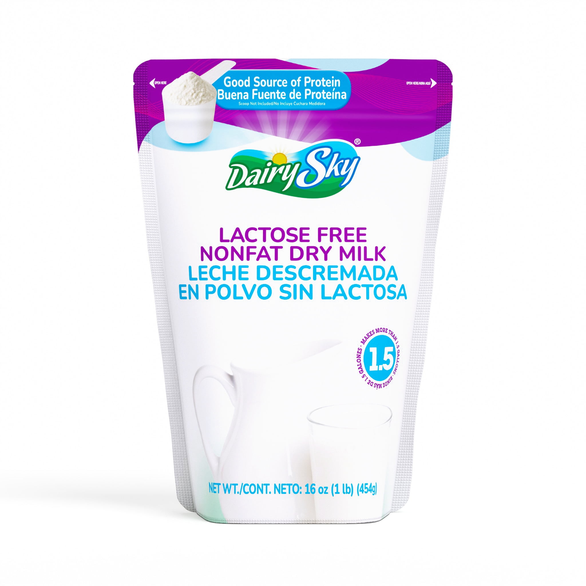 DairySky Lactose-Free Nonfat Dry Milk Powder, Plain Flavor, 16 oz, Shelf-Stable, Gluten-Free, Non-GMO, Kosher, pack of 12