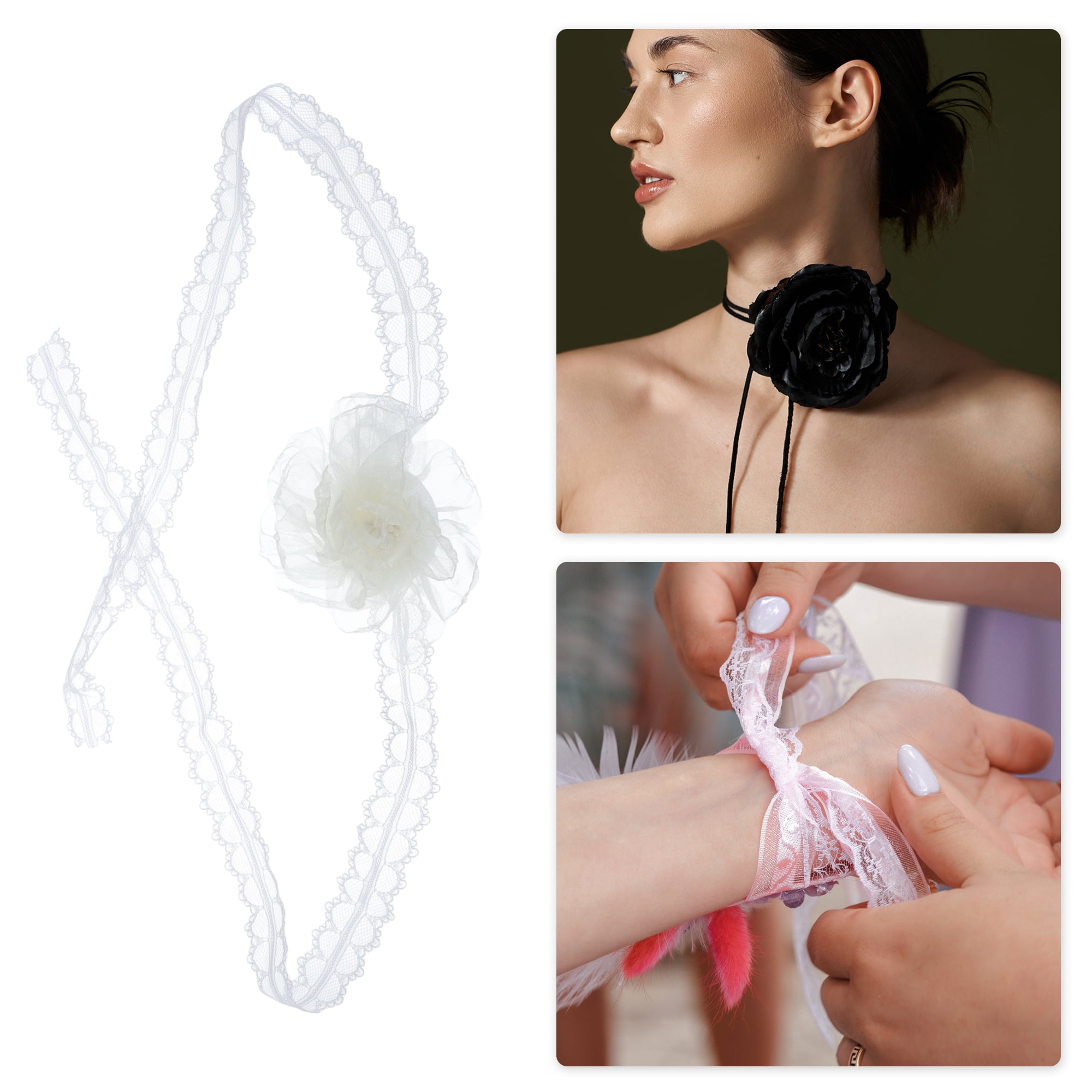 Unique Bargains Stylish Flower Choker Necklace Fashion Accessory Beige