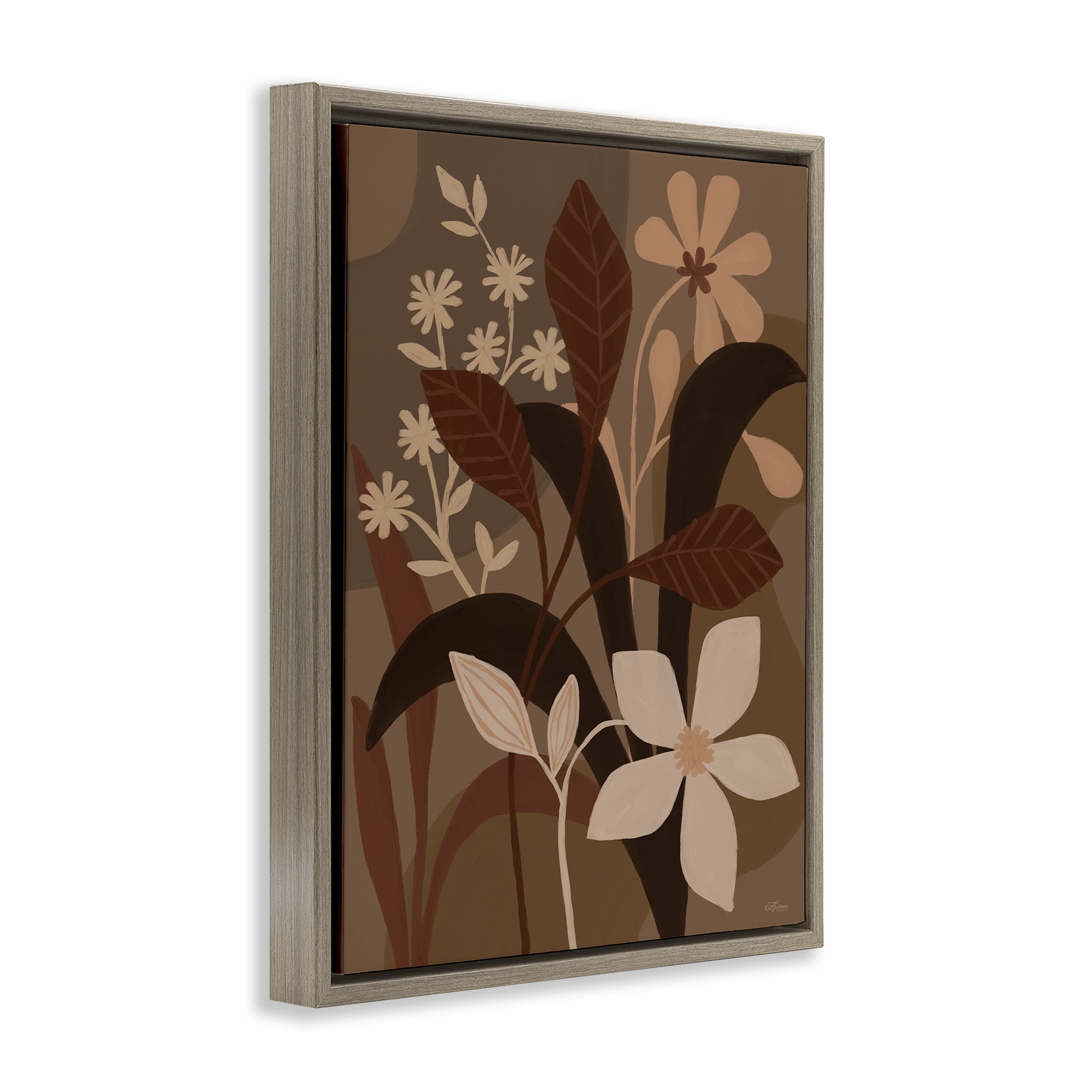 Stupell Industries Boho Plant Layers Plants & Flowers Painting Brown Floater Framed Canvas Art Print Wall Art, 17 x 21