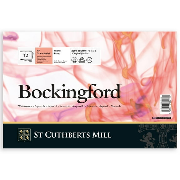 St Cuthberts Bockingford Watercolor Pad, Hot Pressed, White, Glue Binding, 140lb/300gsm, 12 Sheet, 7x10 inch, 1 Count