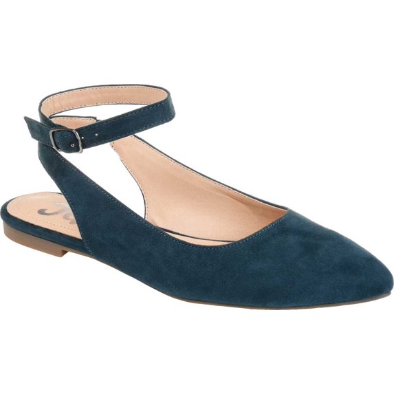Women's Journee Collection Preea Ankle Strap Flat Blue Microsuede Fabric 9 M
