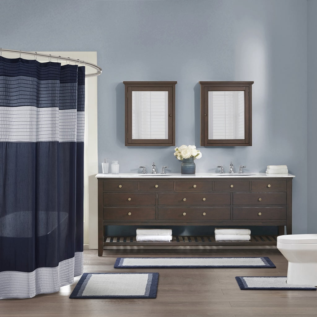 MAYEERTY 100% Medium Pile Cotton Tufted Bathroom Mat, Navy, 27"W x 45"L
