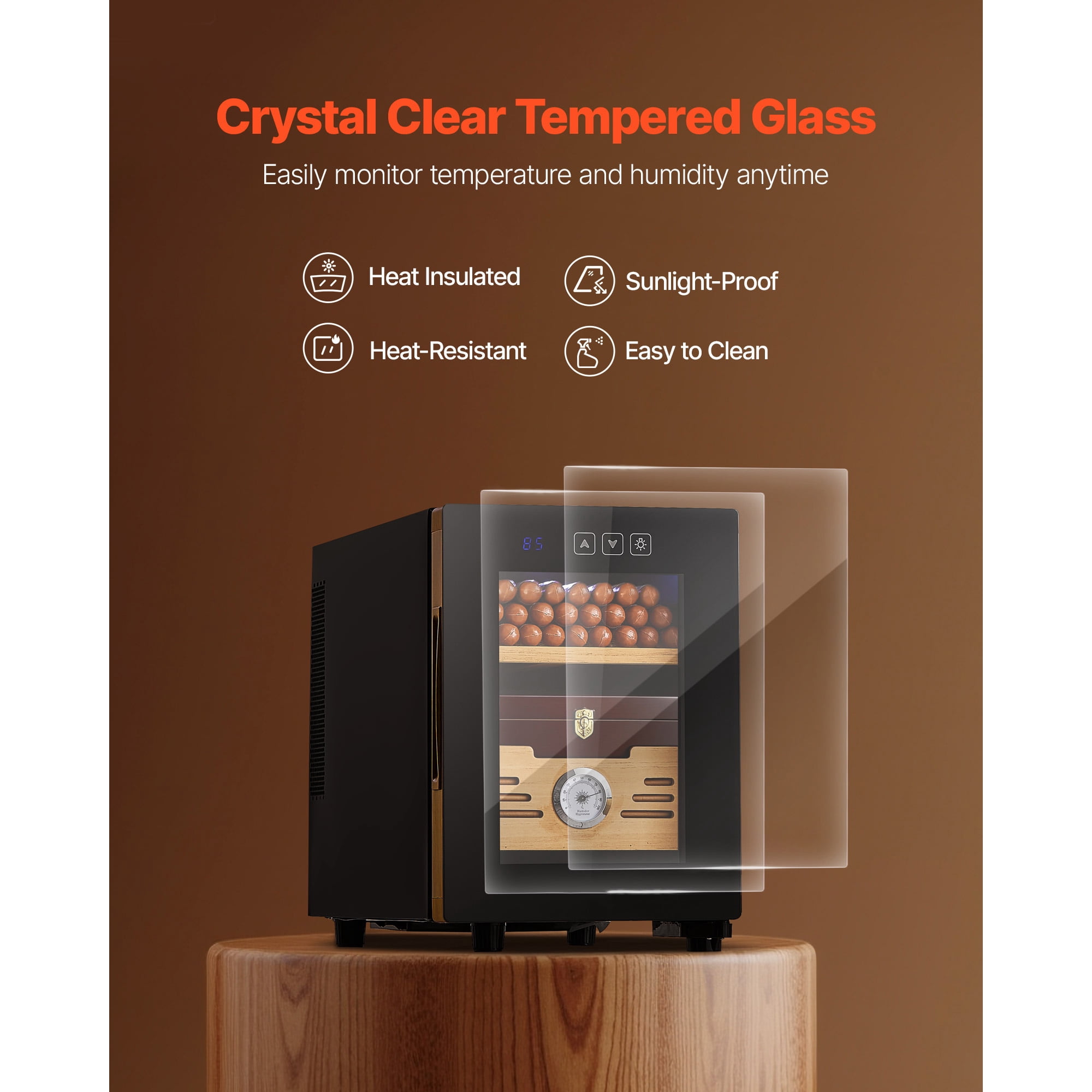 KFFKFF Electric Humidor Cabinet, 16L Capacity, Holds up to 100 Cigars, Features Cooling Temperature Control, Spanish Cedar Shelves and Drawers, Mechanical Hygrometer, Two-Tier Design