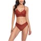 thumbnail image 3 of Traje de baño de dos piezas para mujer con tirantes ajustables y cuello en V, traje de baño de color puro para verano, rojo vino M, 3 of 8