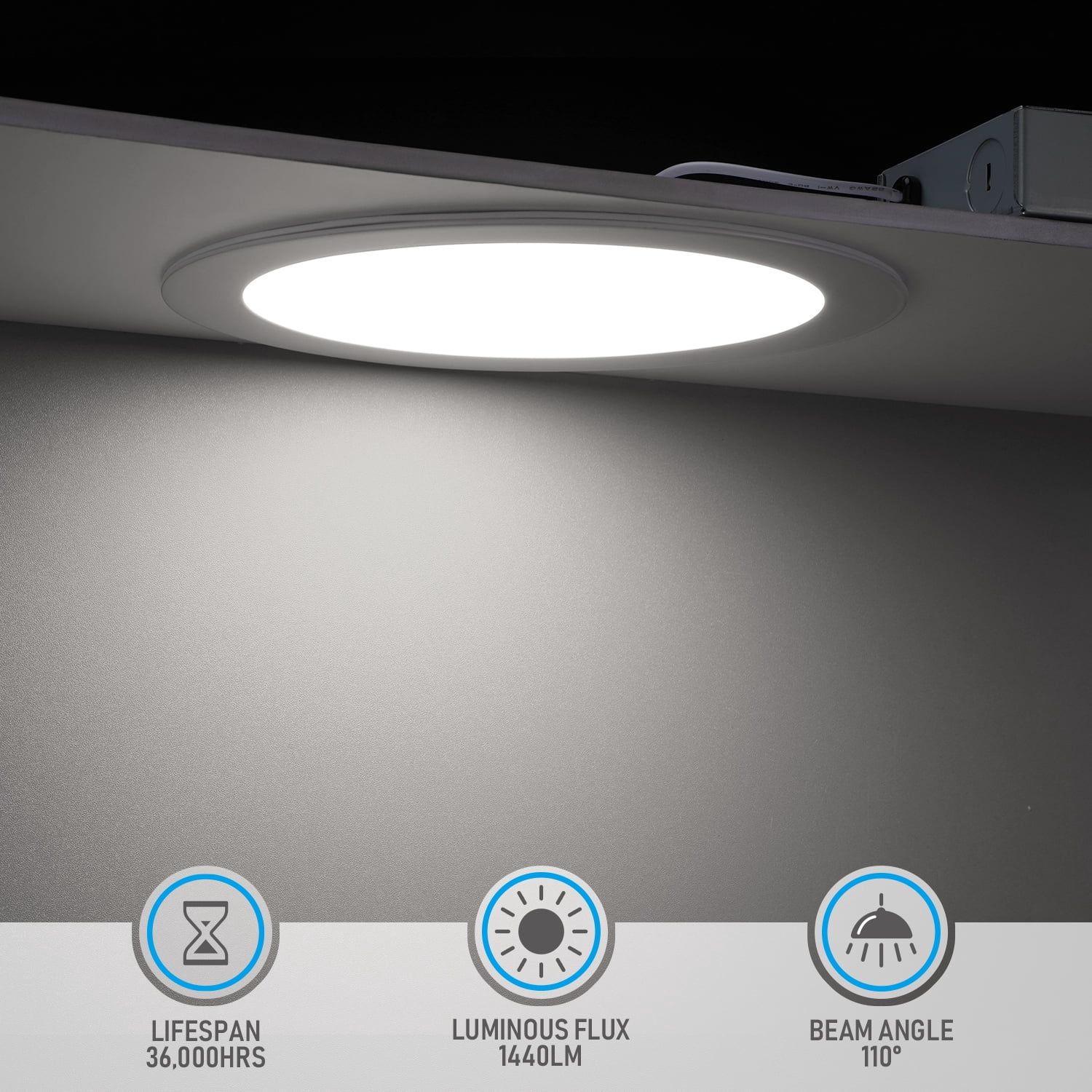 18W 8 Inch Ultra-Thin Recessed Ceiling Light with J-Box, 5000K Daylight