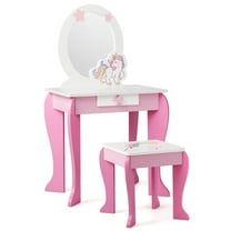 Topbuy 2-in-1 Kids Vanity Set Makeup Table & Chair Set for Toddlers w/Detachable Mirror Pink
