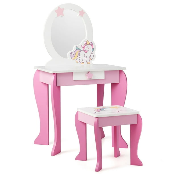 2 en 1 coiffeuse pour enfants avec miroir amovible bureau enfant