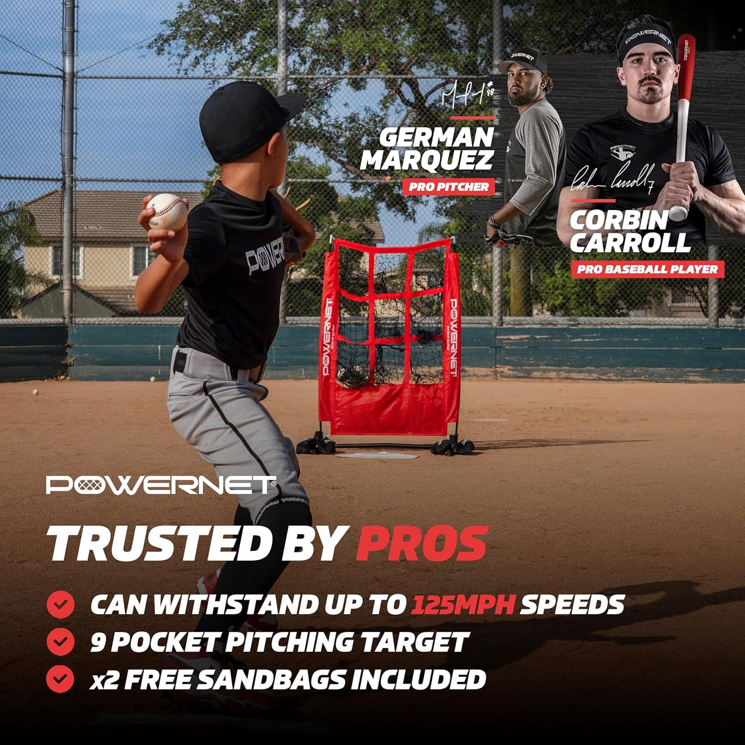 PowerNet Pitching Zone Pro Strike Zone Softball & Baseball Net, Portable Pitching Net with Targets, Includes Sandbags & Carry Bag