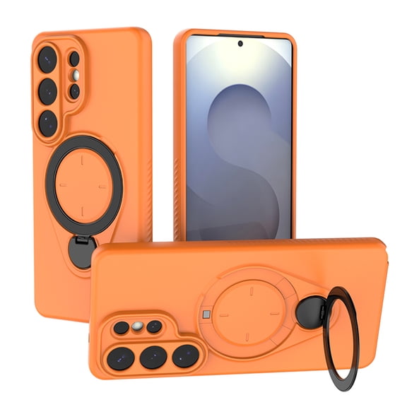 Dteck Case for Samsung Galaxy S24 Ultra,Shockproof Silicone TPU Case Compatible with Mag Safe Ring Holder Kickstand Back Cover,Orange