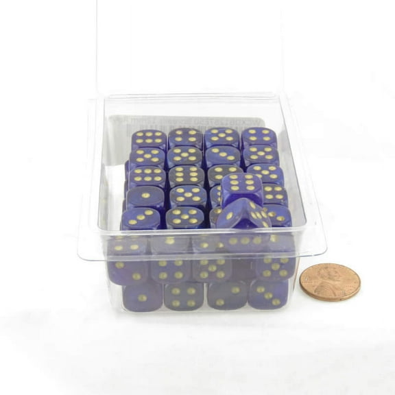 Royal Purple Borealis Dice Luminary with Gold Pips 12mm (1/2 inch) D6 Set of 50 Wondertrail