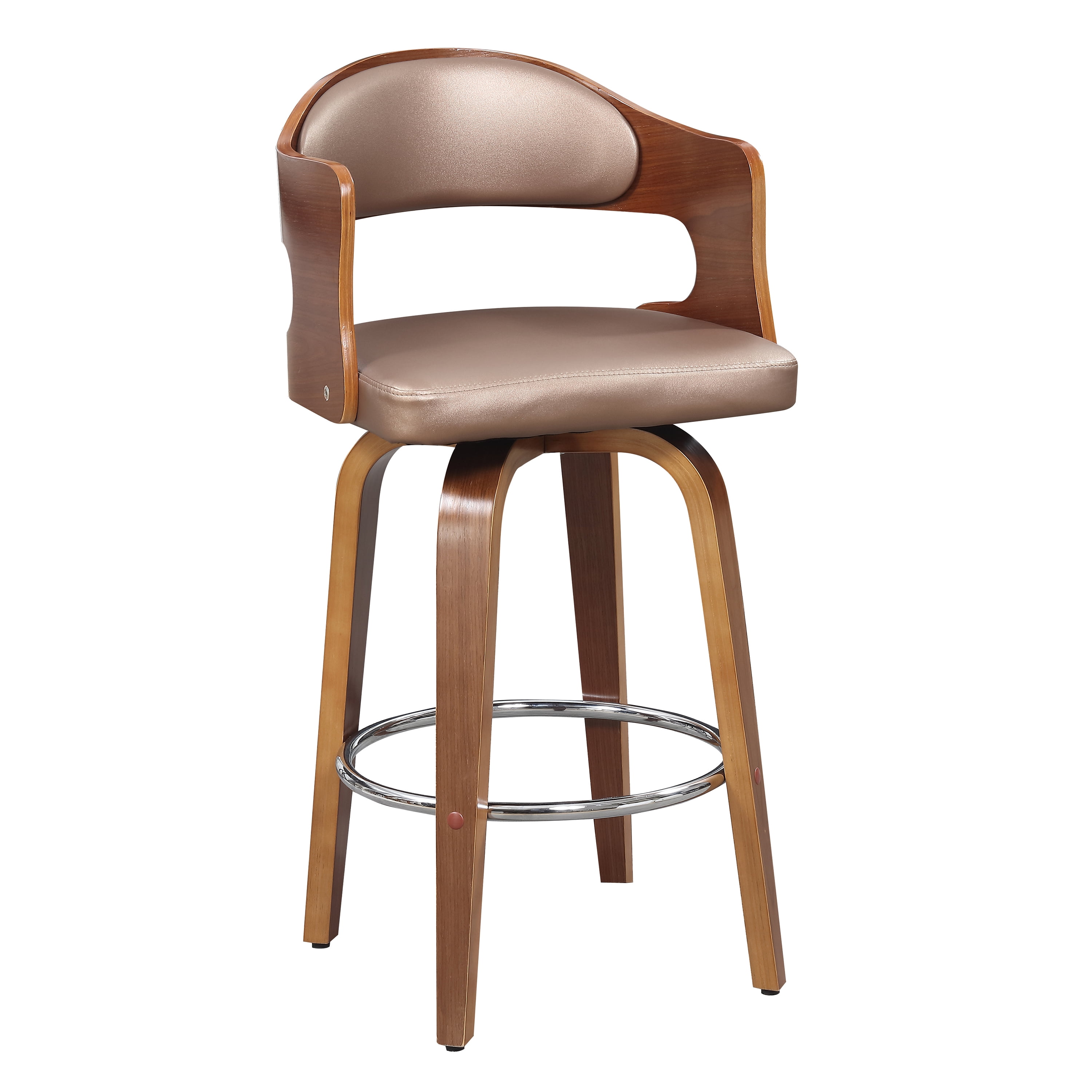 Wood and Faux Leather Copper Mid-Century 27-Inch Counter Seat Height Swivel Barstool