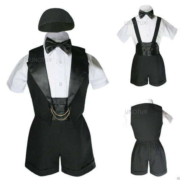 Infant Boy Toddler Christening Baptism Formal Black Vest ShortsTuxedo Suit 0M-2T