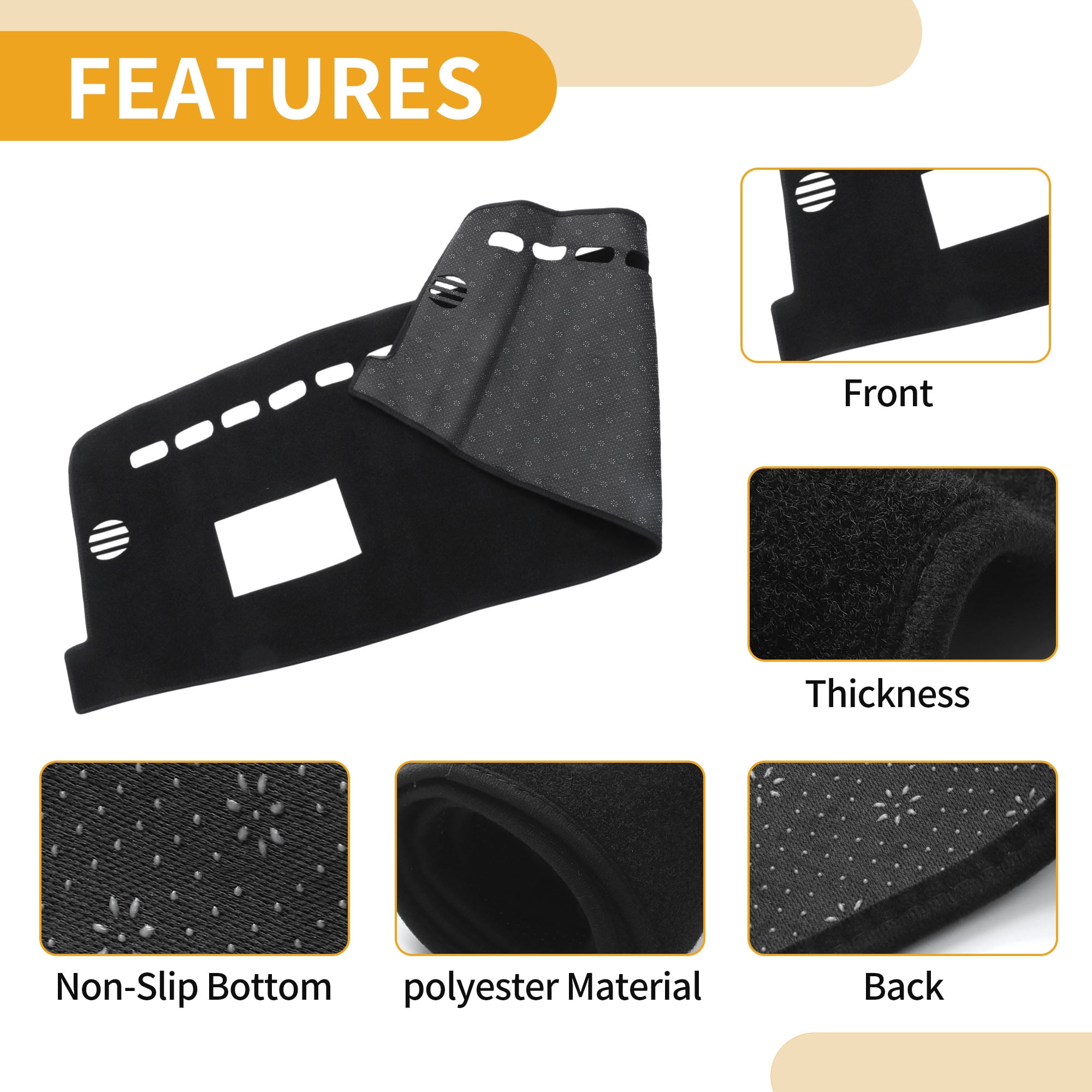 Unique Bargains Dashboard Cover Anti-Slip Dash Cover Mat Carpet for Ford ESCAPE 2020-2025 Hud Polyester Black