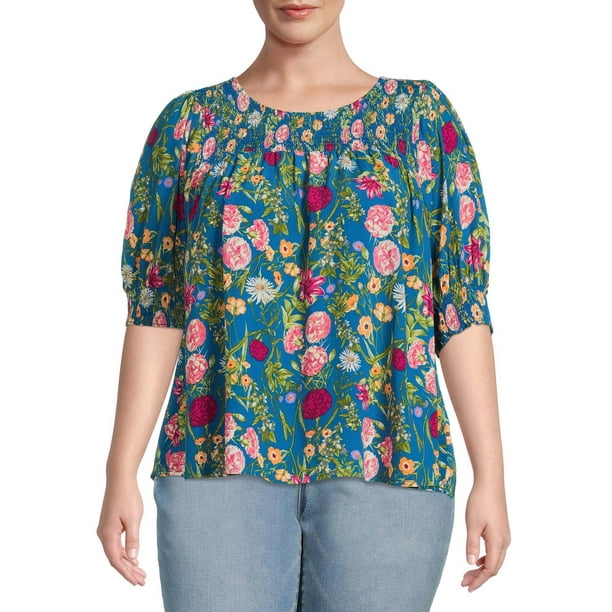 Terra & Sky Women's Plus Size Smocked Blouse - Walmart.com