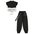 thumbnail image 2 of iiniim Girls Hip Hop Dance Clothes 2PCS Lace up Crop Top with Cargo Pants Tracksuit 3-16 Black 15-16, 2 of 7