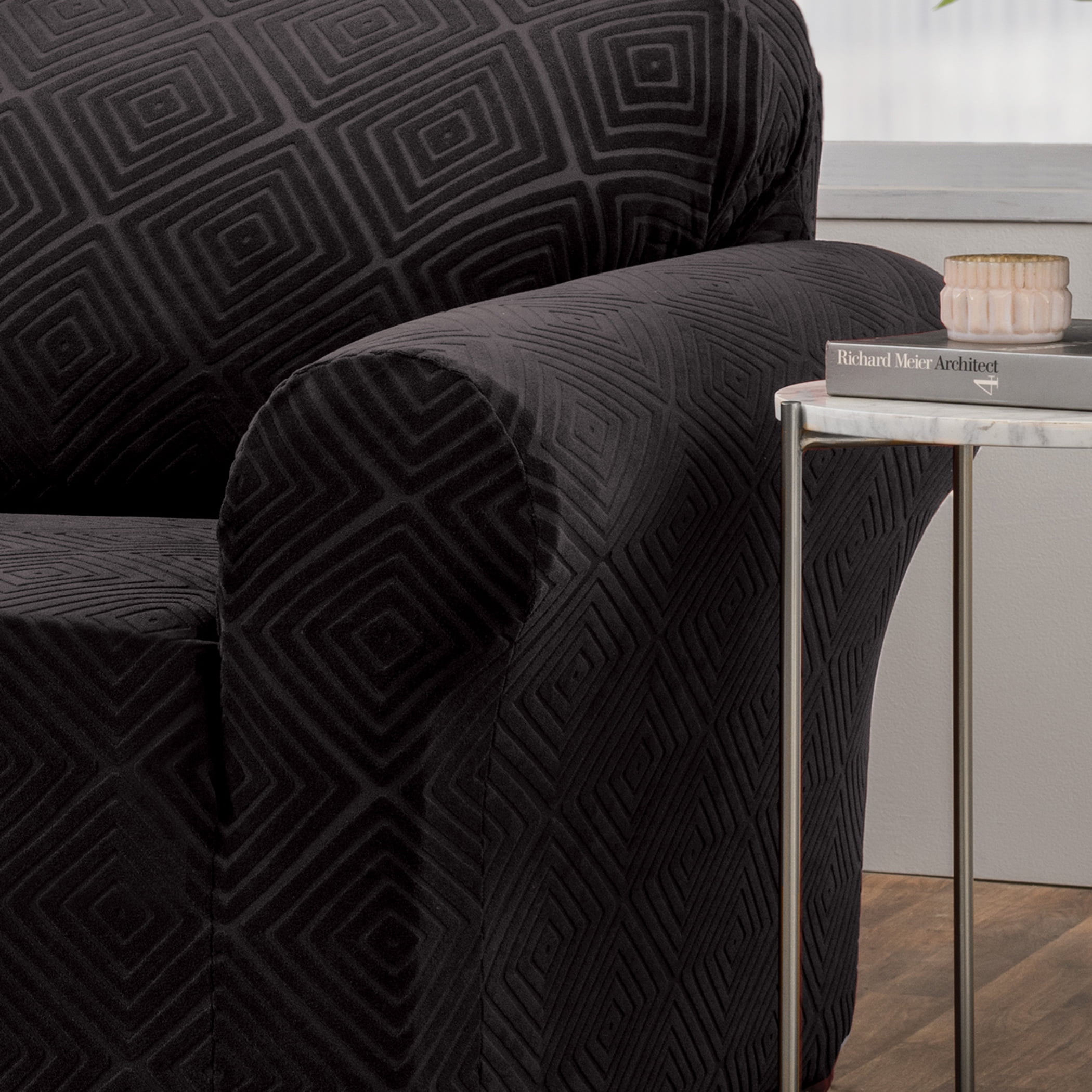 Stretch Sensations 1-Piece Stretch Shapely Diamond Loveseat Slipcover, Black