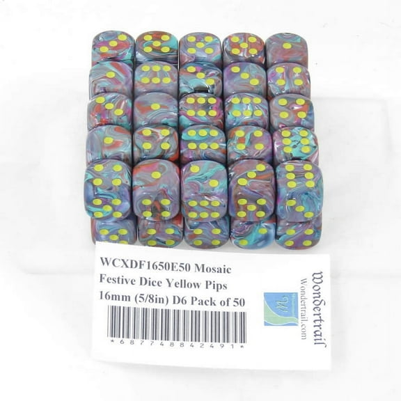 Mosaic Festive Dice with Yellow Pips 16mm (5/8in) D6 Pack of 50 Wondertrail