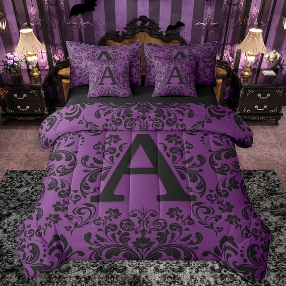 Homewish Vintage Hippie Damask Twin Bedding Sets 7-Piece for Women, Tribal Initial A Letter Bedding Comforter Set, Western Bohemian Reversible Sheet Sets, Luxury Bedroom Decor