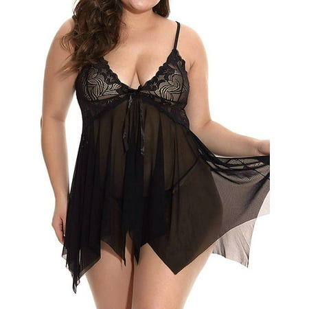 

KVMeteor Women s Plus Size Sexy Floral Lace Irregular Pajamas Nightgown