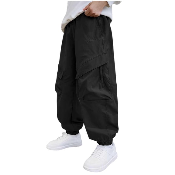 SUXIAN Boy Pants Youth Cargo Jogger Trousers Fashion Casual With Adjustable Ankle For Teenagers Comfortable Daily Wear Toddler Pants Black 4-5 Years