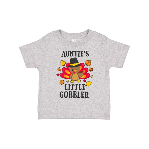 Inktastic Auntie's Little Gobbler with Turkey and Leaves Boys or Girls Toddler T-Shirt