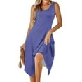 thumbnail image 4 of gakvbuo Summer Tank Dress For Women Maxi Dress Sundress Womens Dresses Sleeveless Round Neck Drawstring Casual Ruffle A-Line Mini Dress, 4 of 9