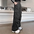 thumbnail image 5 of 5-6 Years Juniors Girls' Baggy Trousers Cargo With Elastic Band Casual Trousers Girls' Casual Jogging Bottoms Cargo Trousers Sweatpants Joggers Pants Fall and Winter Black Girl Pants, 5 of 7